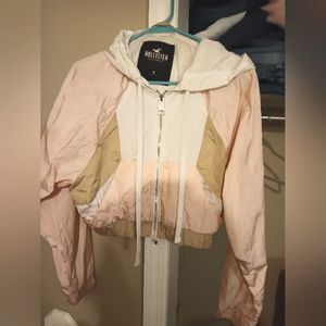 Sold! Women's Hollister Co. Pink, White & Tan Cropped Wind Breaker Jacket Size M